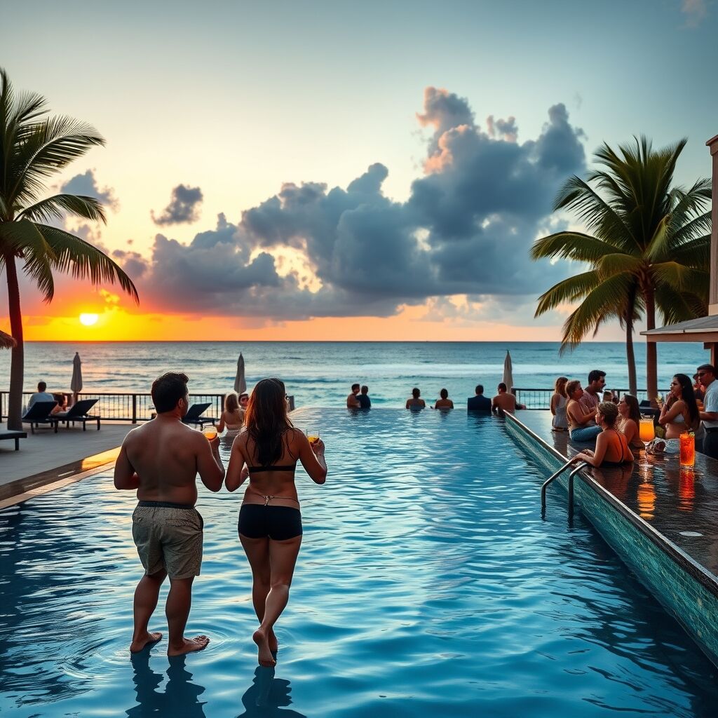 Pool bar with infinity view over Caribbean at Imperial Las Perlas
