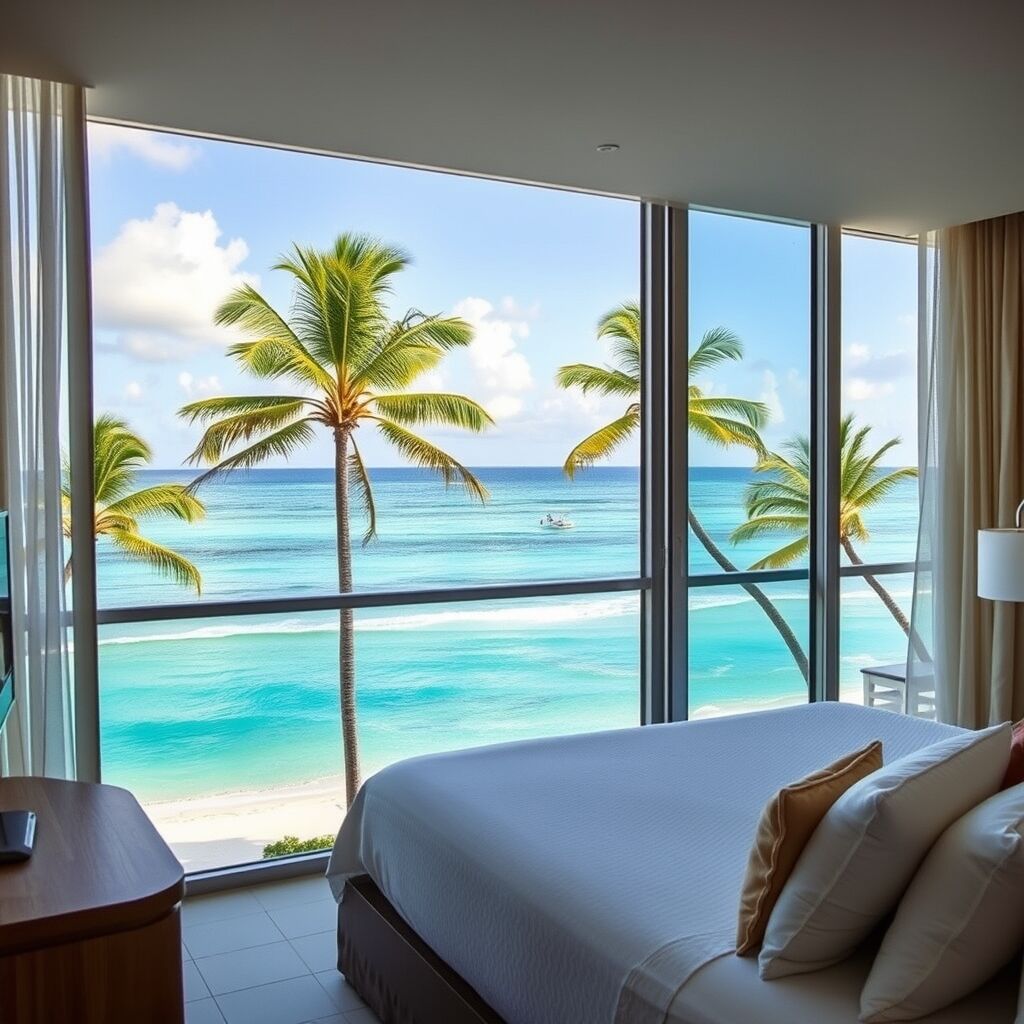 Standard Double Room with two double beds and ocean view